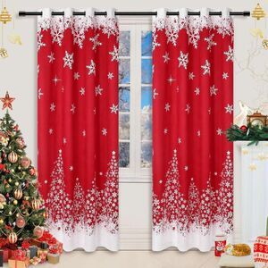 TackView - Christmas Curtains, Red Snowflake Velvet Blackout, Red